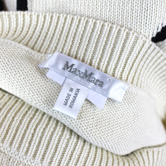 MaxMara Knit Heart Sweater Ivory Black Intarsia Motif Boatneck Pullover Knit S - Picture 6 of 6